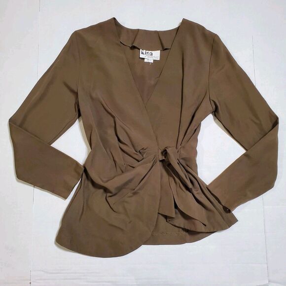 Vintage 70s Lisa Peron Blouse Size S High Fashion Origami Top Muted Green Womens - Picture 1 of 8